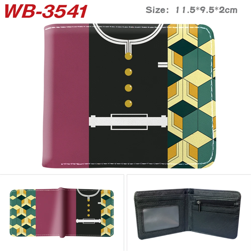 

Anime Demon Slayer Cartoon PU Short Wallet Photo Card Leather Boys Girls Coin Zipper Pocket Student Purse