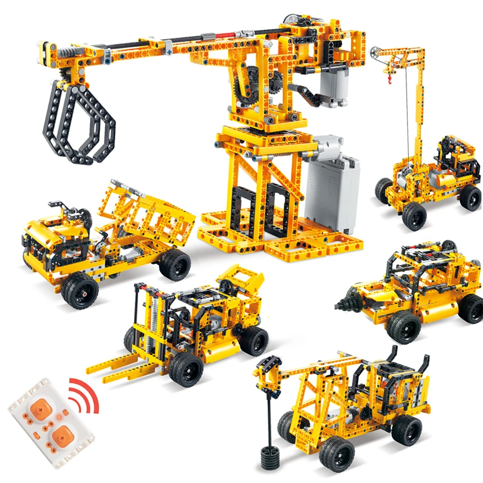 

Инженерный набор 6 в 1, строительные блоки для экскаватора с дистанционным управлением, строительные автомобили, детские игрушки