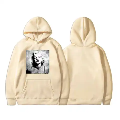 Women Fashion Marilyn Monroe Printing Ladies Sweatshirt Ladies Personality Female Streetwear Crewneck Pocket Hoodies Casual Tops
