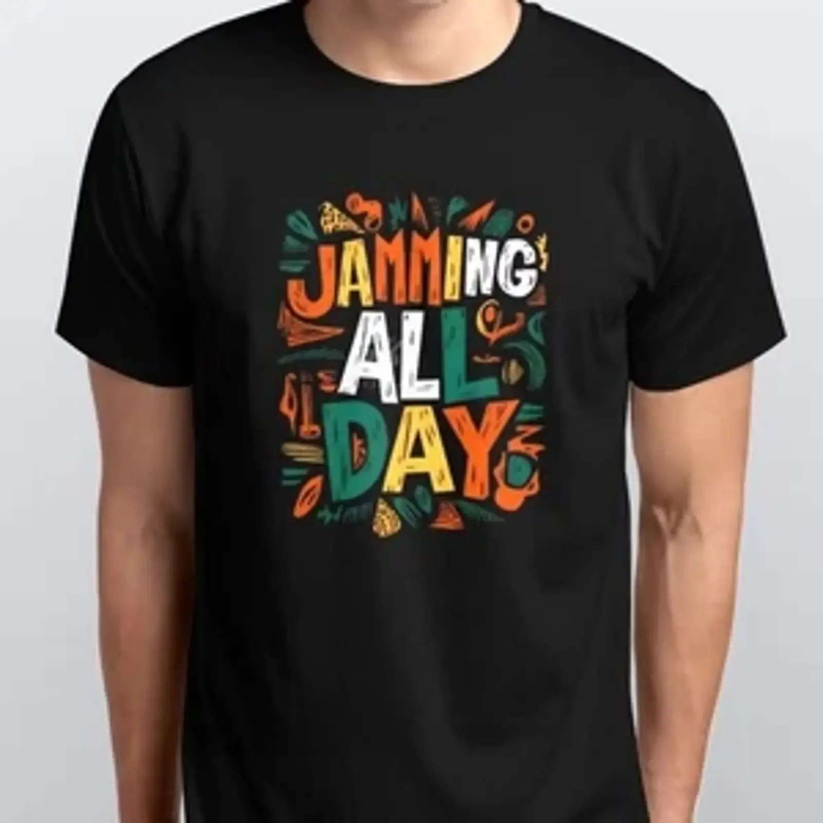 Фото Мужская футболка Jamming All Day Reggae, размеры S, M, L, XL, XXL, 3-4 цвета, черная, винтажная, с эффектом потертости, дышащая, с графическим принтом, мягкая, модная, удобная. №1