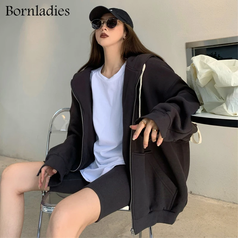 

Bornladies осень 2021 женский модный комплект спортивные костюмы оверсайз толстовки с капюшоном 2021 осень зима пуловеры куртки шорты костюм