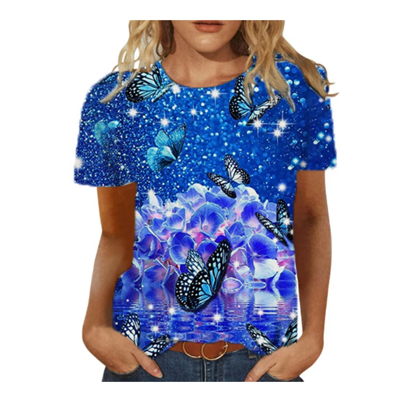

Women T-shirt Butterfly 3D Print Tees Summer Woman Casual Harajuku Streetwear Short Sleeve Fashion T Shirts Oversized Y2k Tops