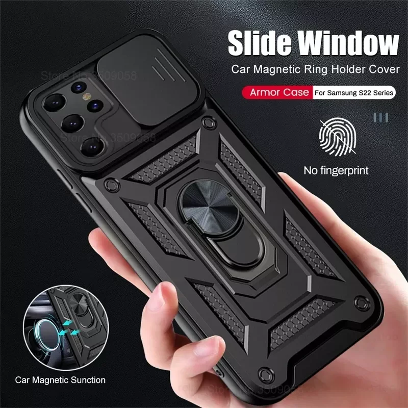 

Push Pull Camera Protect Case For Samsung Galaxy S22 Ultra Shockproof Armor Case Sumsung S 22 Pro Magnetic Car Ring Stand Cover