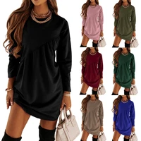 2022 autumn and winter new solid color long sleeved irregular dress