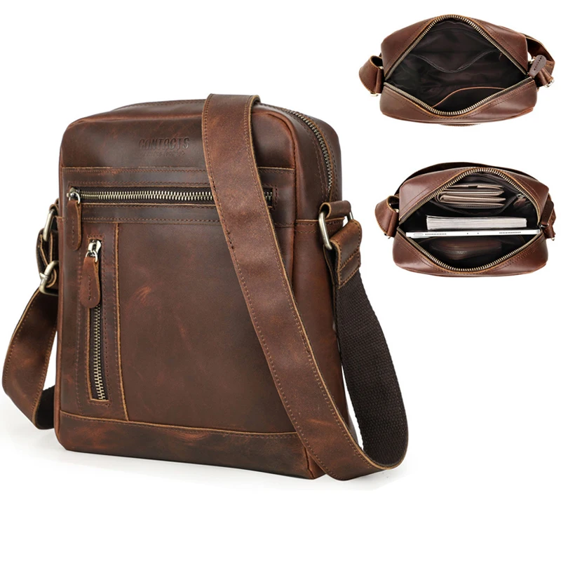 Men High Quality Top Layer Cowhide Genuine Leather Shoulder Bags Waterproof Crossbody Travel Messenger Pack Sling Bag for Male