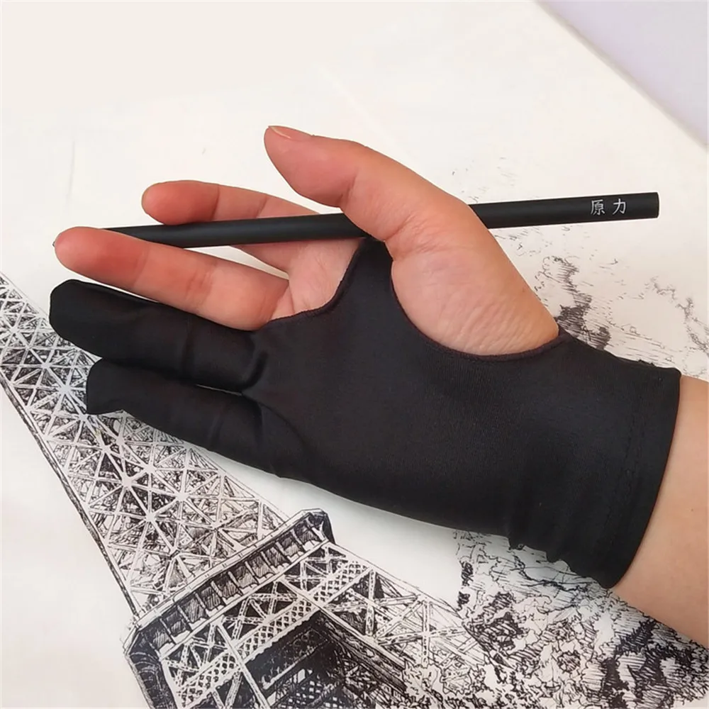

1Pc Anti-pollution Black 2-finger Glove Artist Drawing Glove for Any Graphic Table Both Right Handed Left Handed Drawing Glove
