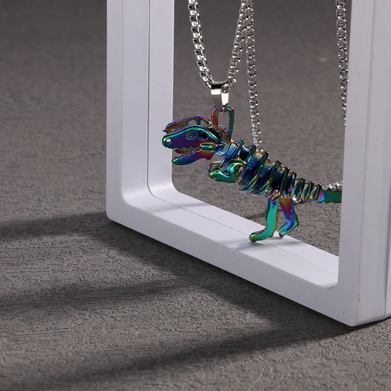 

Hip Hop Rainbow Dinosaur Necklace for Men Women Stainless Steel Chain Cartoon Animal Pendant Necklace Trendy Jewelry Gifts