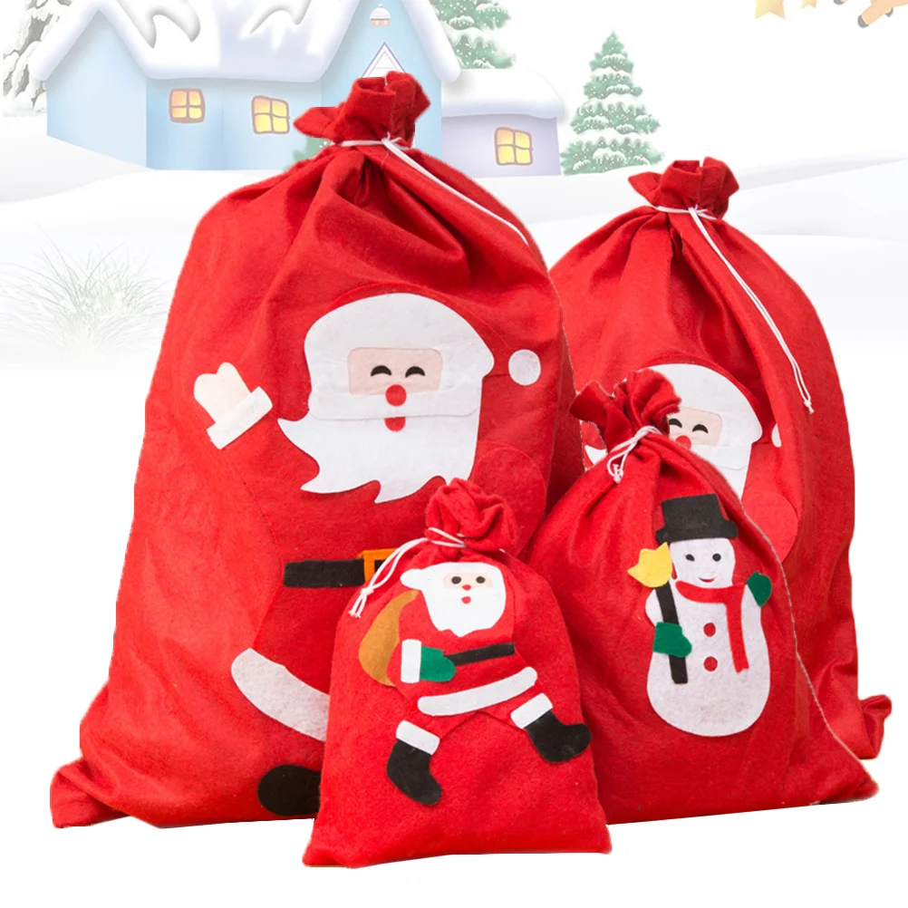 

4 in 1 Christmas Theme Portable Candy Bag Cartoon Santa Pattern Gift Bag Handbag Home Party Favors