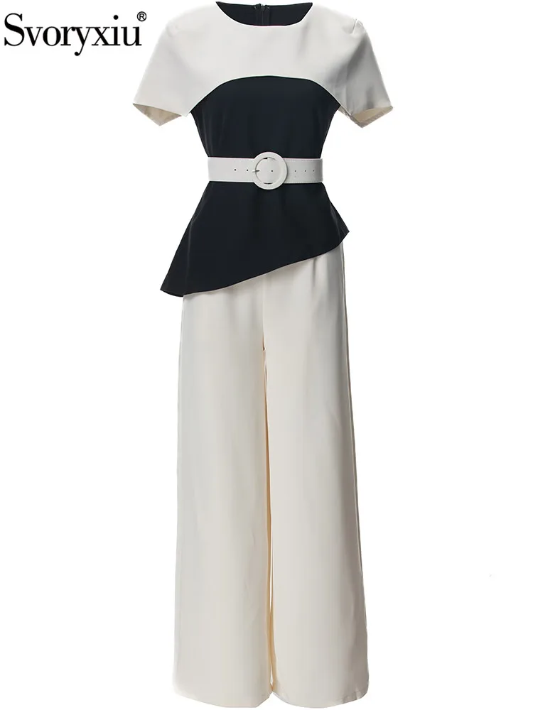 Женский костюм с брюками Svoryxiu разноцветный из топа без рукавов круглым вырезом и