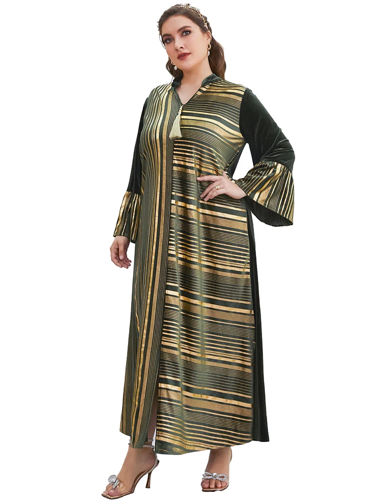 

4XL Plus Size Long Dress Women Flare Sleeve Ankle Length Robes Autumn New Print Patchwork Loose Casual Oversize Dresses Vestidos