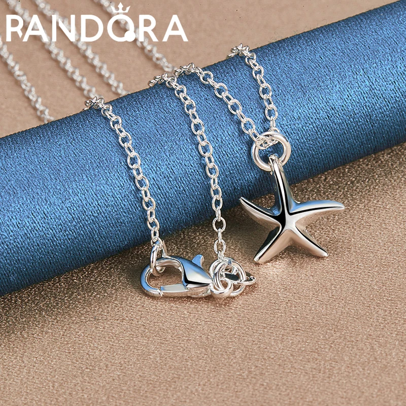

RAIVDQRA 925 Sterling Silver 16-30 Inch Chain Necklace For Woman Men Little Starfish Pendant Neck Chain Fashion Charm Jewelry
