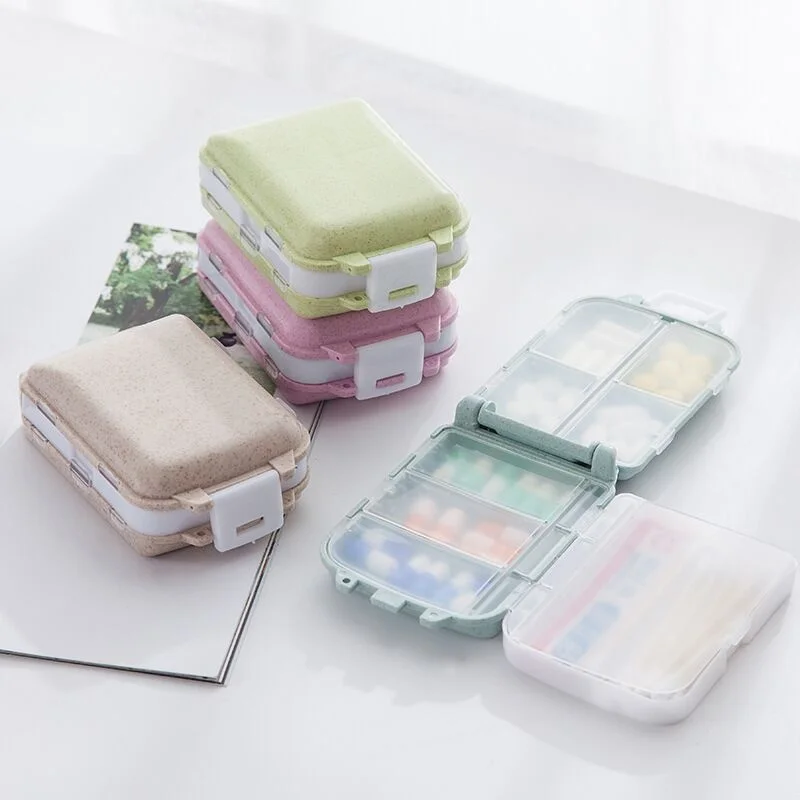 

2022 new fashion creative sealed three-layer small medicine box portable folding three-stage medicine box 8-grid mini storage
