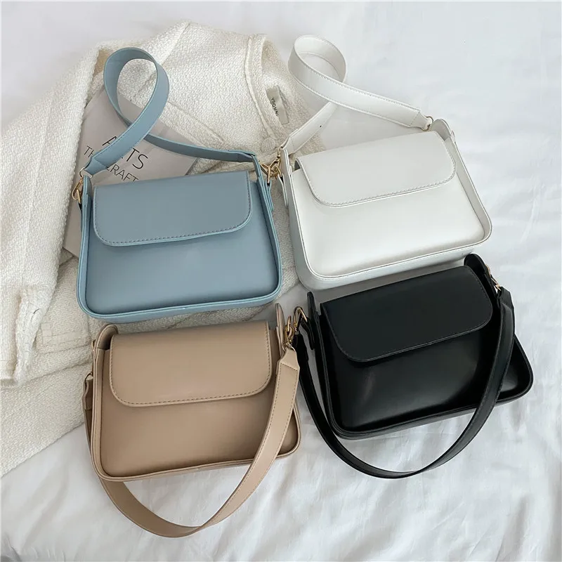 2023 NEW Chic Simple Small Flap Shoulder Bags For Women Solid Color Pu Leather Handbag Clutch Lady Crossbody Purse Messenger Bag