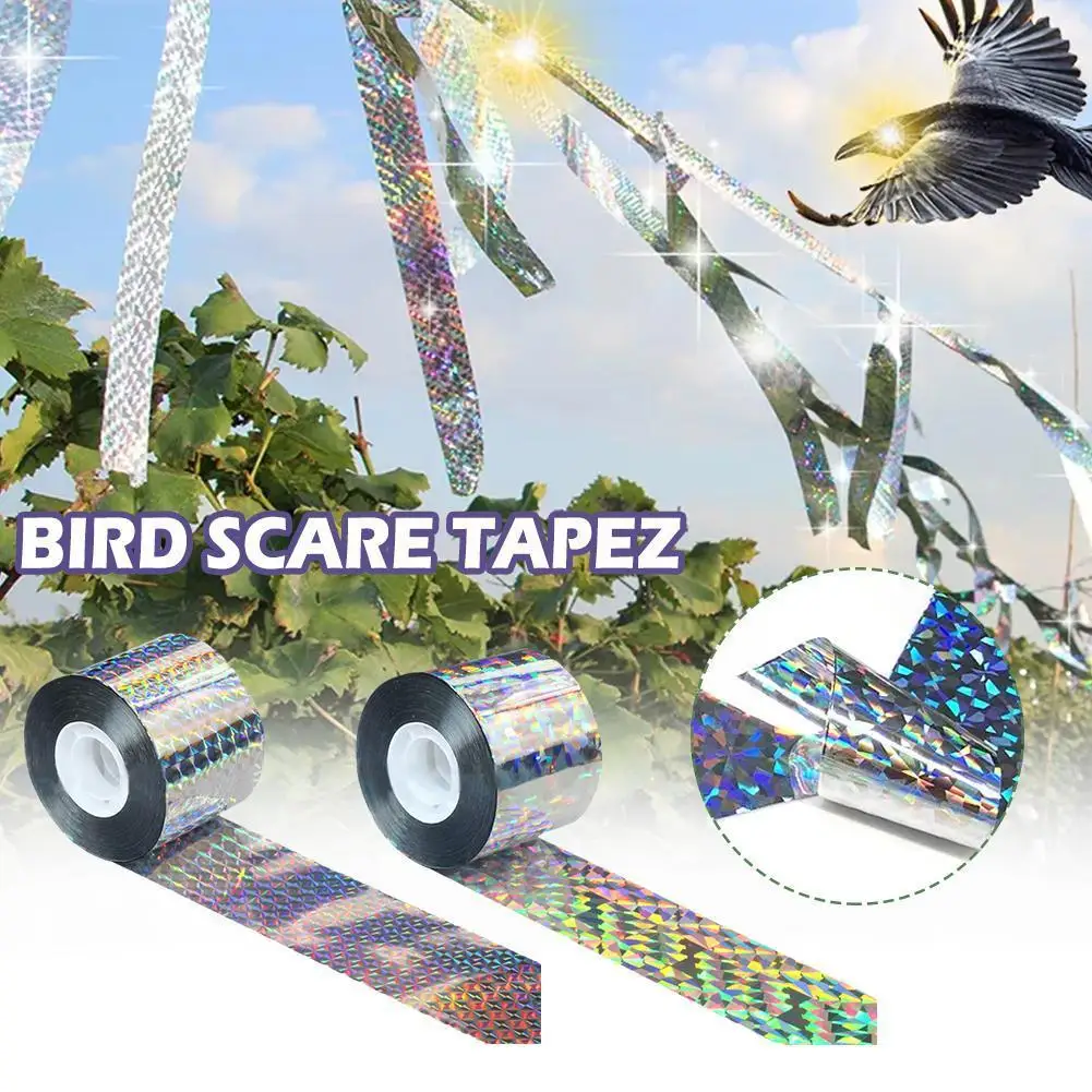 

Bird Scare Tape Holographic Repellent Double Sided Tape Deterrent Pigeons Bird Reflective Flash Scarecrow Ribbon Repellent A1A9