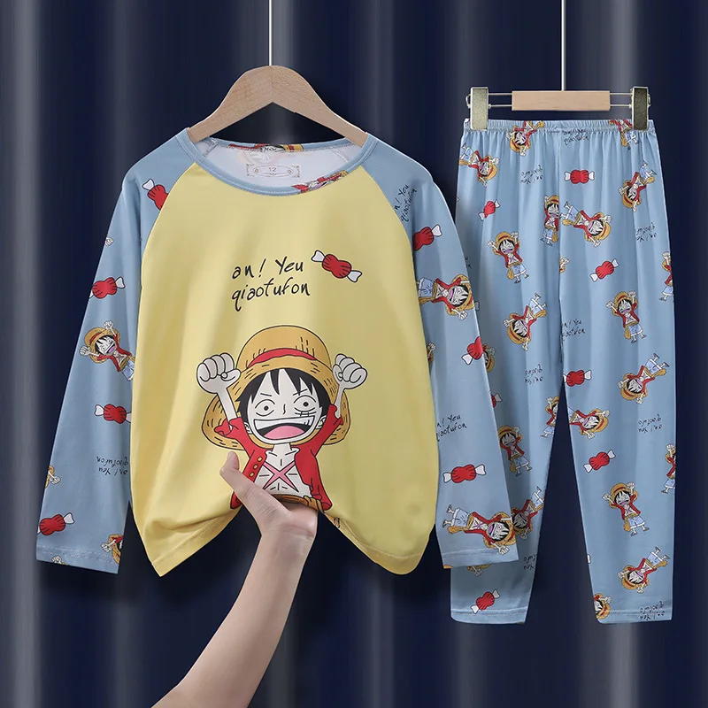 

Bandai One Piece Sleepwear Boys Pajamas Set Spring and Autumn Long-sleeved Suit Cartoon Big Children's Thin Section Pyjamas