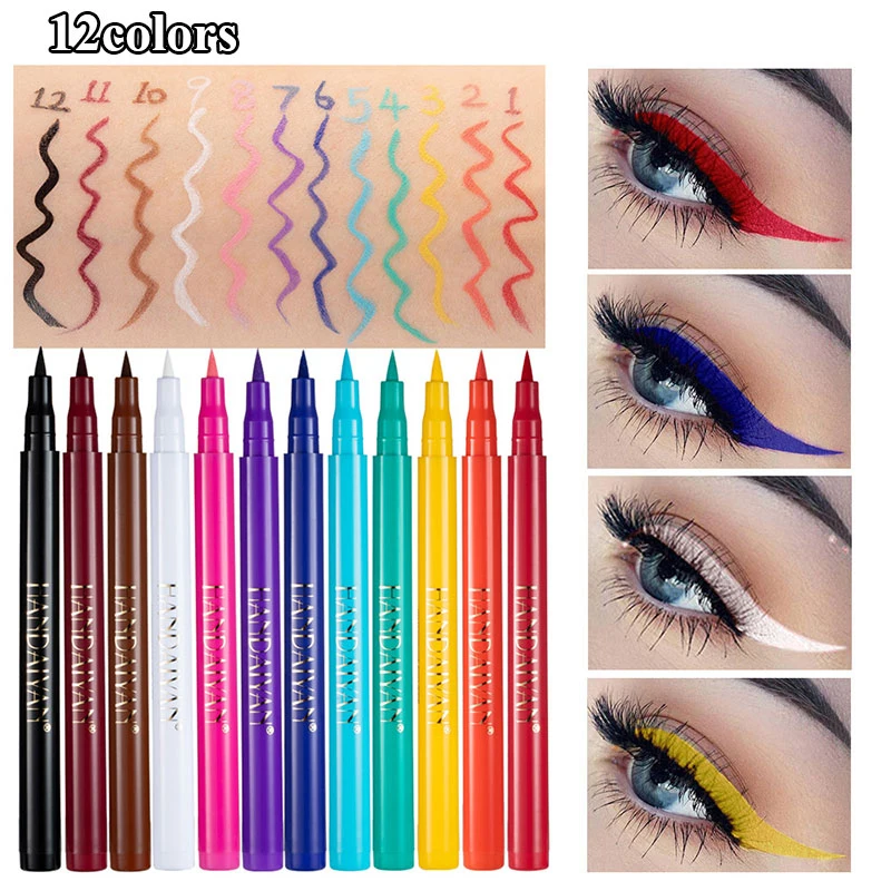 

12 Colors Liquid Eyeliner Pencil Waterproof Colorful Eye Liner Pen Highlight Neon Colorful Cat Eyes Makeup Tools Highlight