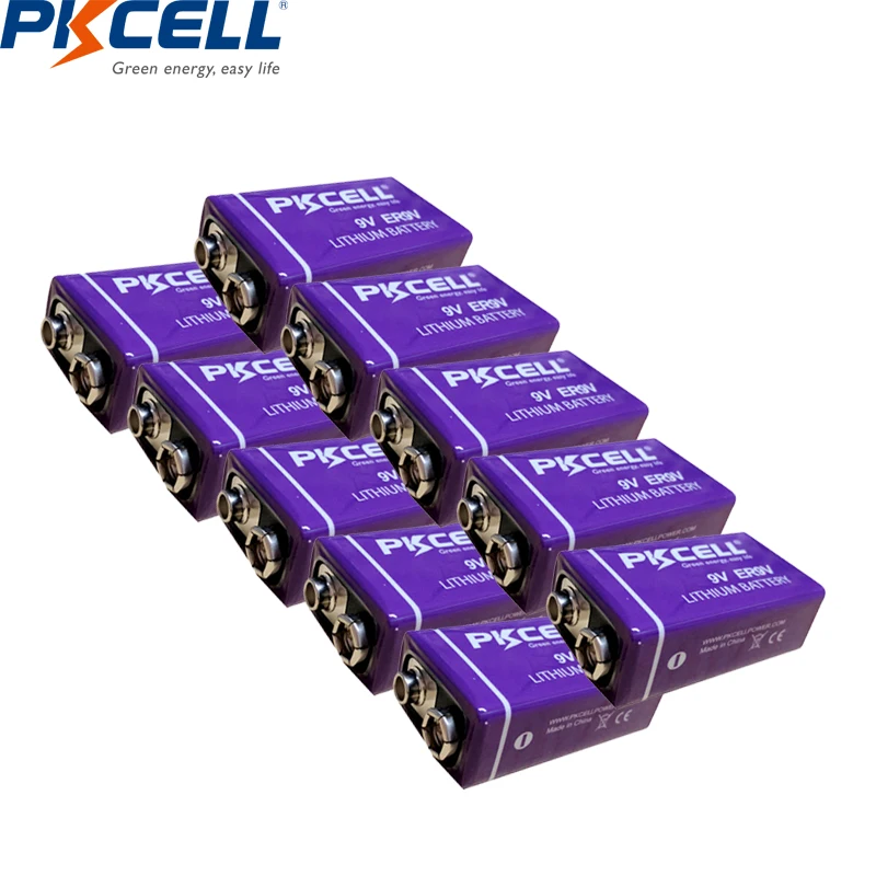 

10 шт., литиевые аккумуляторы PKCELL ER9V, 1200 мАч, 9 в