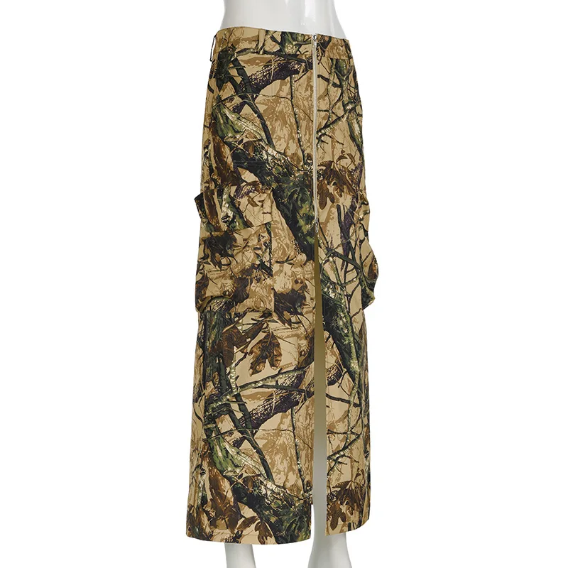 Женская длинная юбка-карго с завышенной талией и карманами