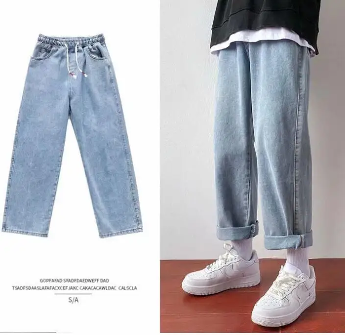 Men's Straight Loose Jeans Spring and Autumn Men's Ninth Pants Wide Leg Pants Wide Leg Cargo Pants