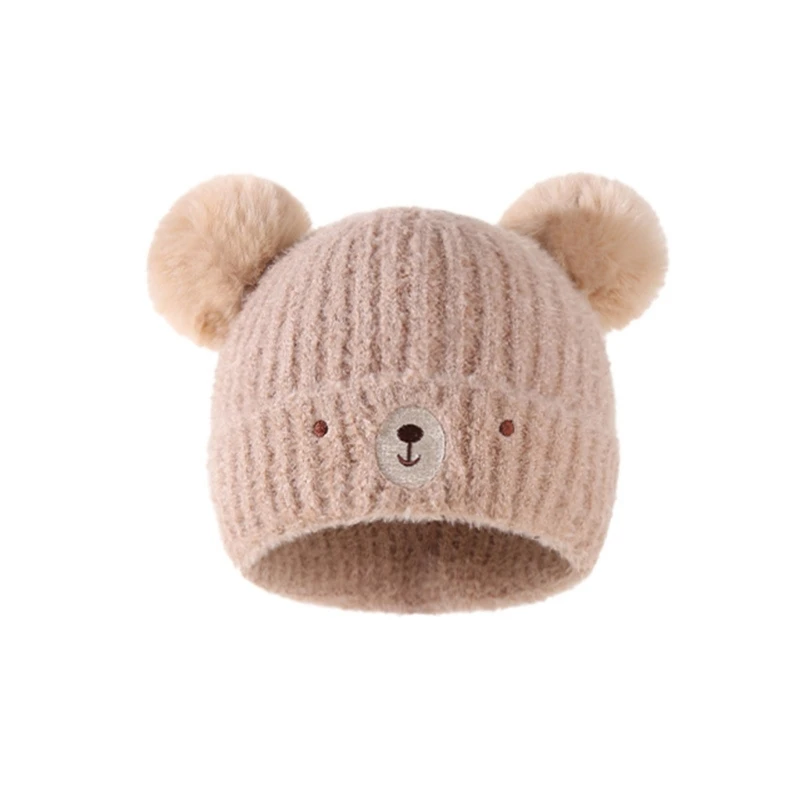 

2023 NEW Baby Hat Crochet Knitted Hairball Bonnet Cap Bear Beanie Hat Winter Warm Hat for Baby Boy Girl 1-5Years