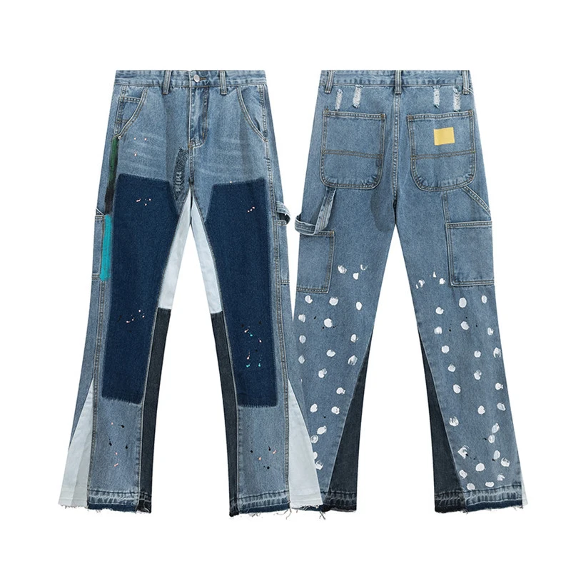 

2023 GALLERY DEPT Splice Patch Vintage Jeans for Men and Women High Street Speckled Ink Wash Micro Rage Casual Pants Trend