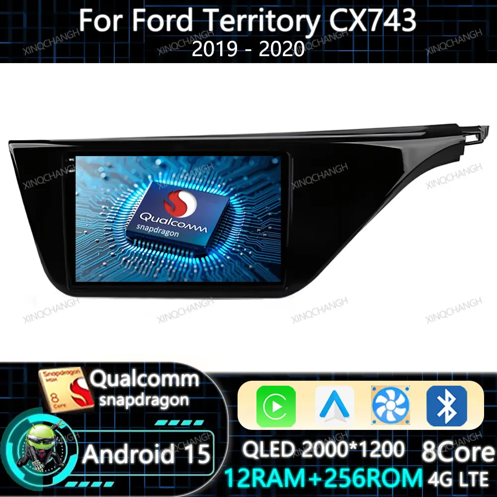 Фото Автомагнитола Android 15 с Carplay и Auto для Ford Territory CX743 2019-2020, навигационная мультимедийная система Qualcomm, видеоплеер, Bluetooth №1