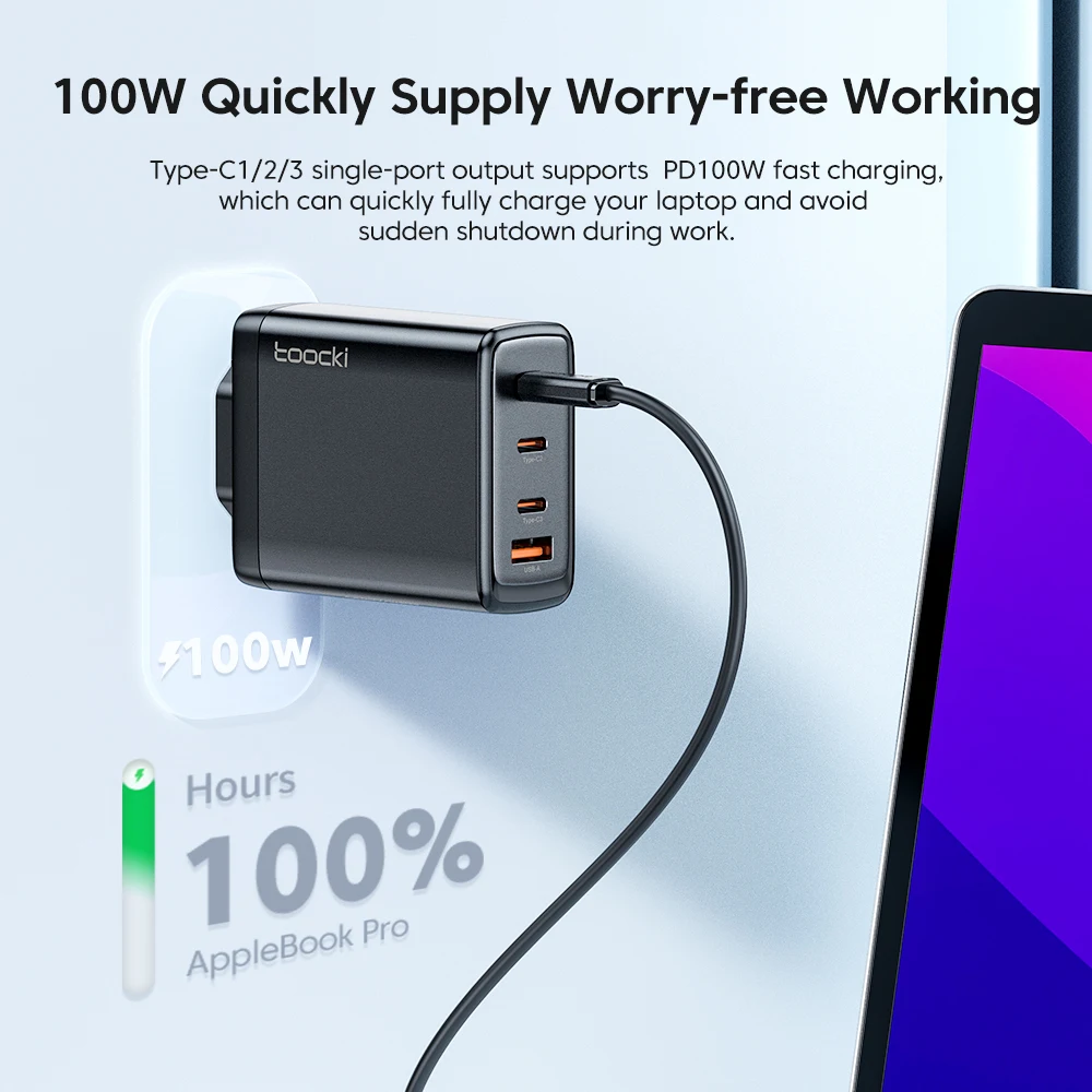 Зарядное устройство Toocki 120 Вт USB C GaN быстрая зарядка 4 0 3 зарядное для iPhone 14 13 12 Pro