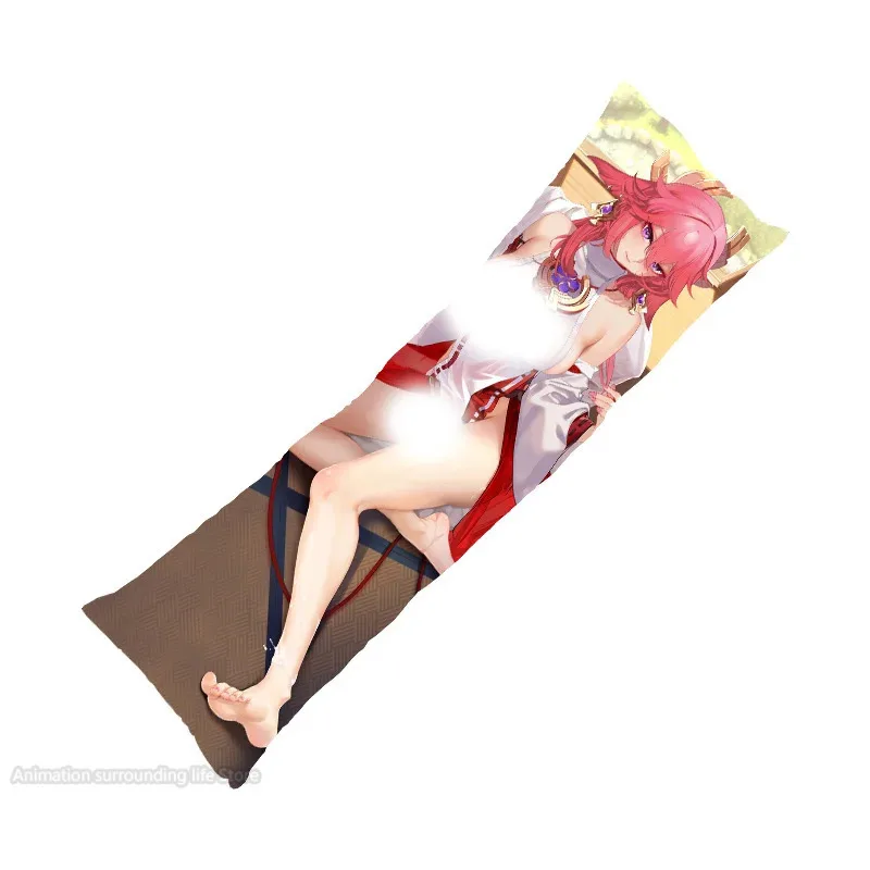 Наволочка Genshin Impact Yae Miko Dakimakura с изображением розовой лисы Kamisato Ayaka обнимающая