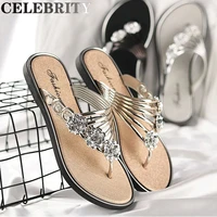 ladies fashion open toe silver high quality non slip beach sandals ladies casual gold crystal summer home sandals