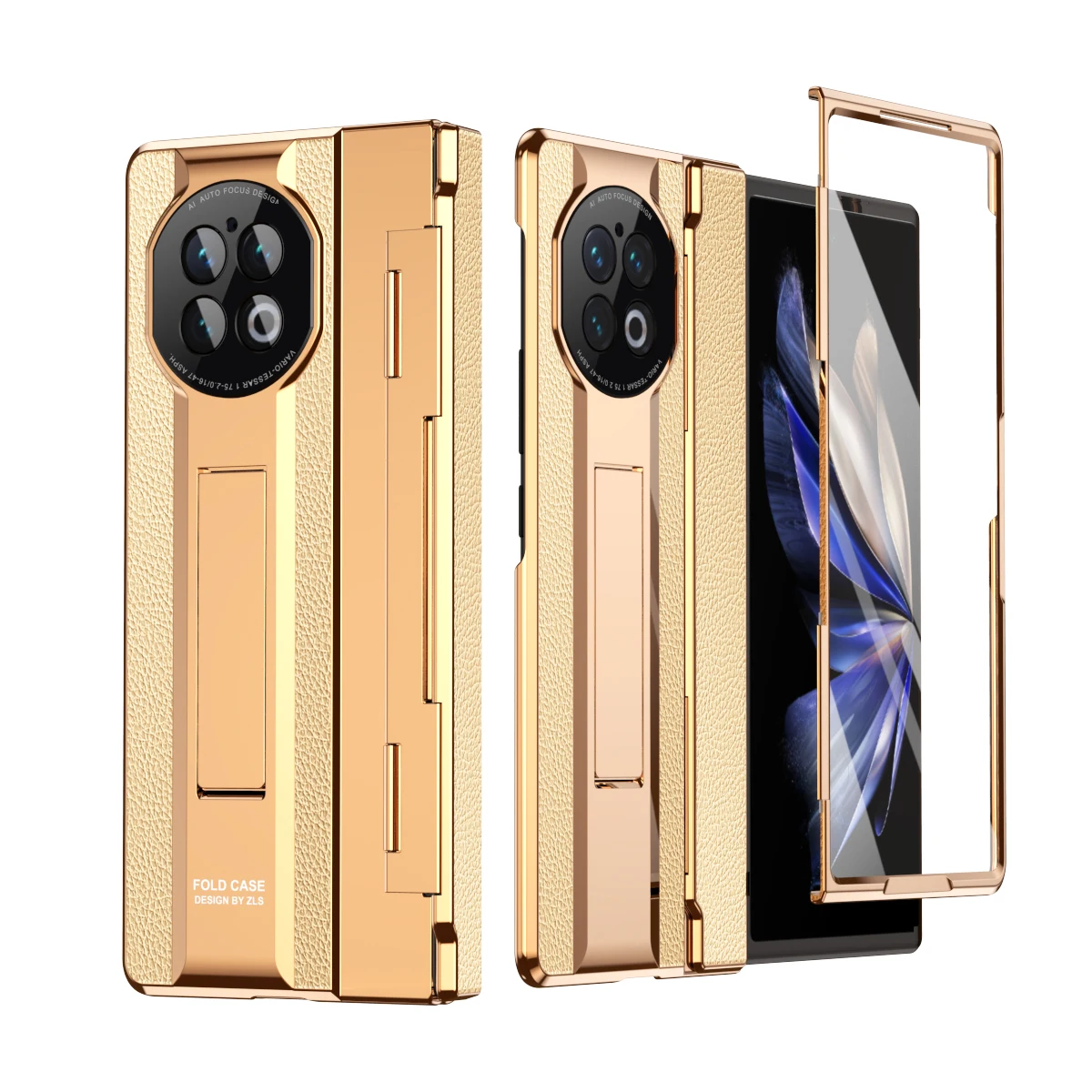 

Leveling hinge Folding leather Case For Vivo X Fold 2 5G Coque Kickstand Screen Protector film for X Fold 2 Golden shield cover