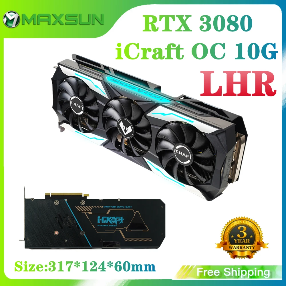 Видеокарта MAXSUN RTX 3080 iCraft OC 10 Гб GDDR6X GPU NVIDIA компьютерный ПК 4,0 бит PCI Express X16 RGB игровые видеокарты Новинка