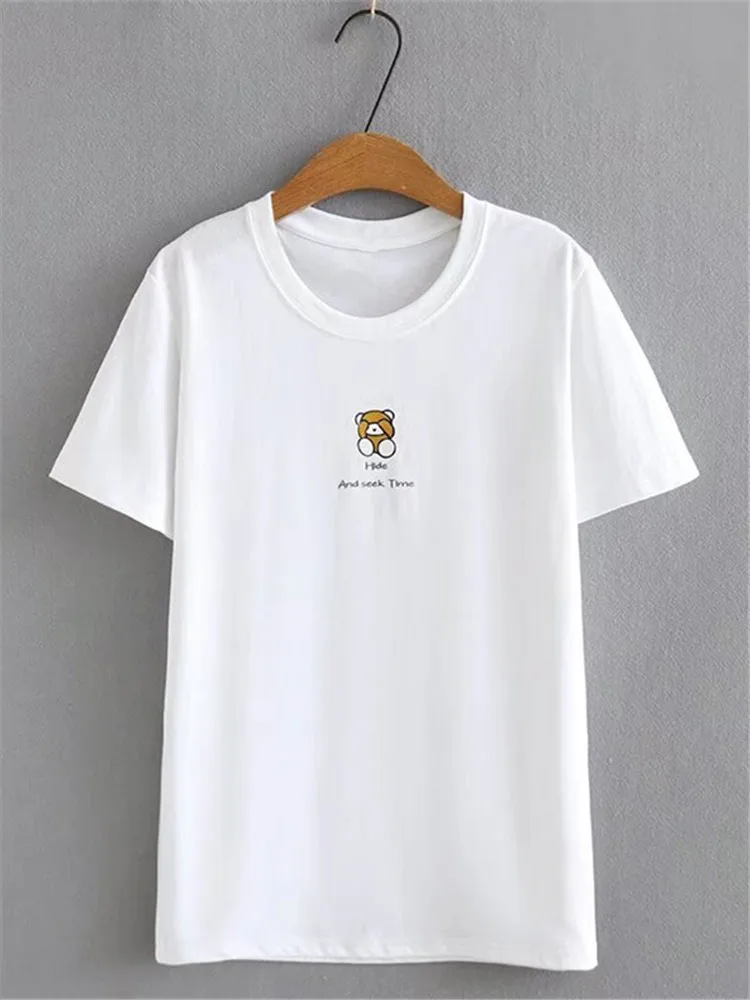 

Plus Size Women's Clothing Short Sleeve T-Shirt Summer Crew Neck Cartoon Print Pattern Knitted Cotton Blend T-Shirt Large Size T