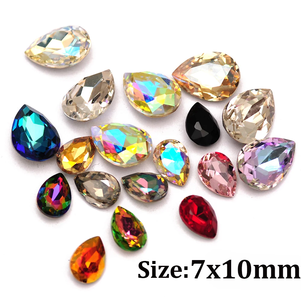 

7x10mm 10PCS Pointback Glitter Glass Rhinestones K5 Drop Pointback DIY Accessories Crystals Nail Art Decorations