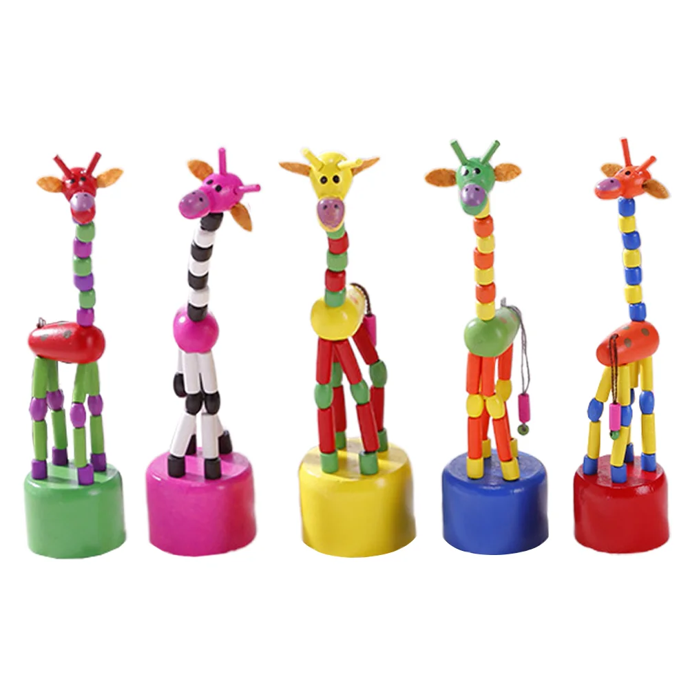 

5pcs Wooden Giraffe Figurine Toys Giraffe Push Press Base Dancing Rocking Giraffe Finger Puppets Kids Party Favors Gifts