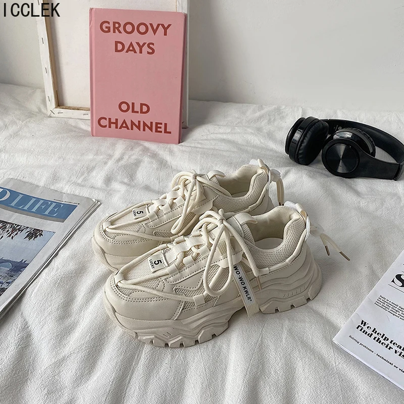 Женские Дизайнерские кроссовки на платформе Нескользящая дышащая светильник