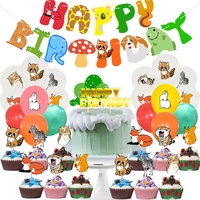 cartoon jungle safari party supplies cake topper 1st boy birthday party decorations baby shower animal ballons toys air globo