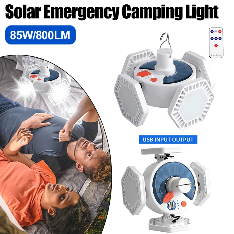 

Waterproof Solar Bulb Lights 800lm 5 Modes 169 LED Portable Lantern USB Charging 85W Foldable Emergency Power Bank Outdoor Tools