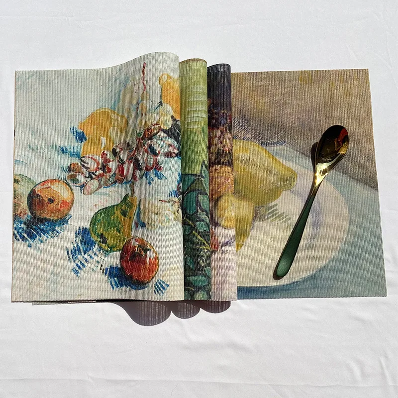 

Oil Painting Fruit Background Place Mats for Dining Table/Kitchen Table,Waterproof Heat-Resistant Washable Outdoor Dinner Table