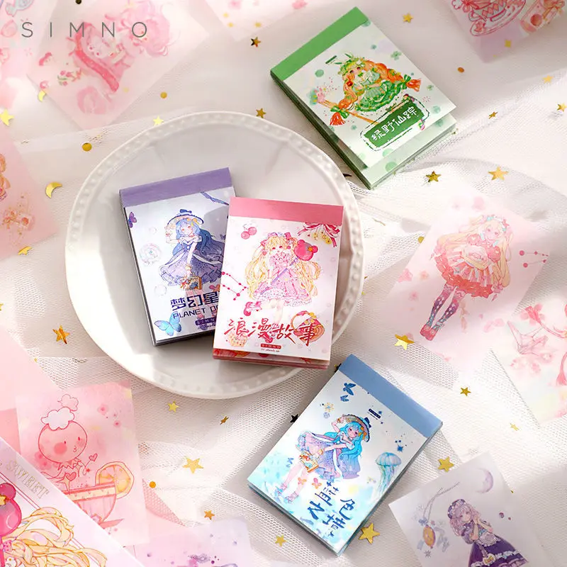 

50pcs/Book Floating Dream Girls Washi Stickers DIY Scrapbooking Card Making Photo Album Junk Journal Material Sticker Label