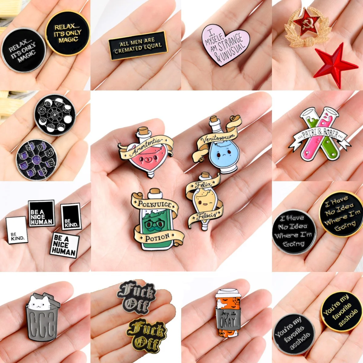 

Personality Cartoon Badges Retro Tape Phrases Enamel Pin Lapel Clothes Alien Pizza Backpack Brooch Creative Jewelry Gift Pins