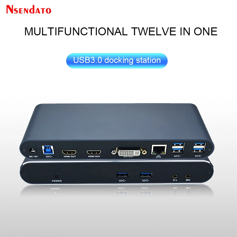 

USB3.0 TO HDMI/DVI Multi-Display Universal Docking Station With USB C HUB 2X HDMI DVI RJ45 For Windows/Vista/MacOS PC Laptops