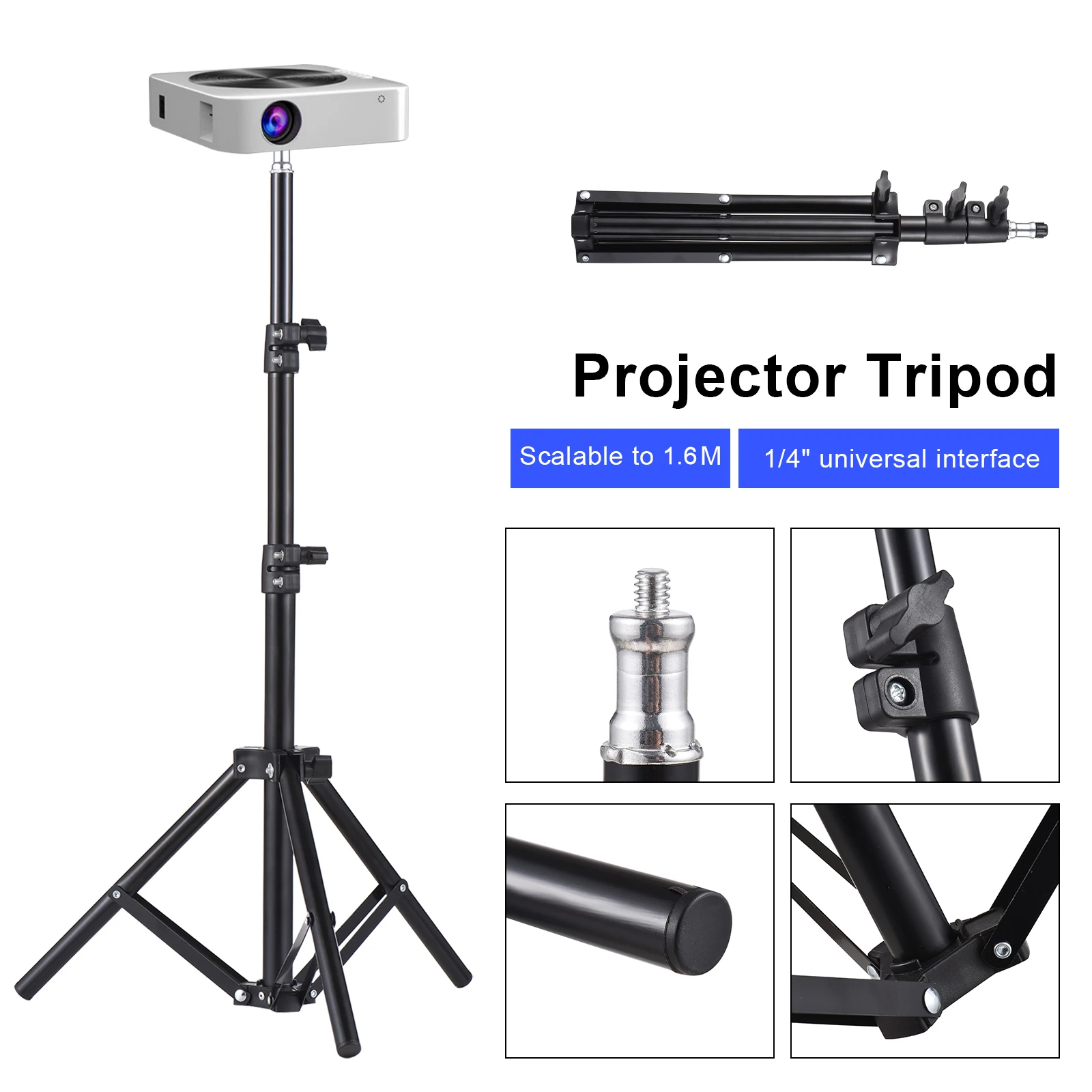 Tripod Stand Universal Projector Bracket Extendable To 1.6m Aluminum Alloy Interface Adjustable Height For Projector