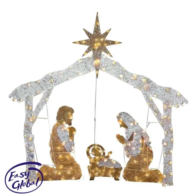 

Christmas Family of Three Courtyard Ground Plug Plane Painting Wire Ground Plug Outdoor Garden Decoration Lawn Ground Plug