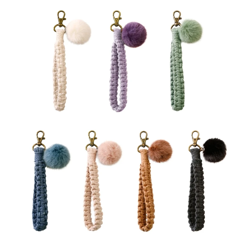 Mini Macrame Keychains Boho Macrame Keyring  for Car for Key Purse Phone Supply for Keys Hairball Wristlet Strap D