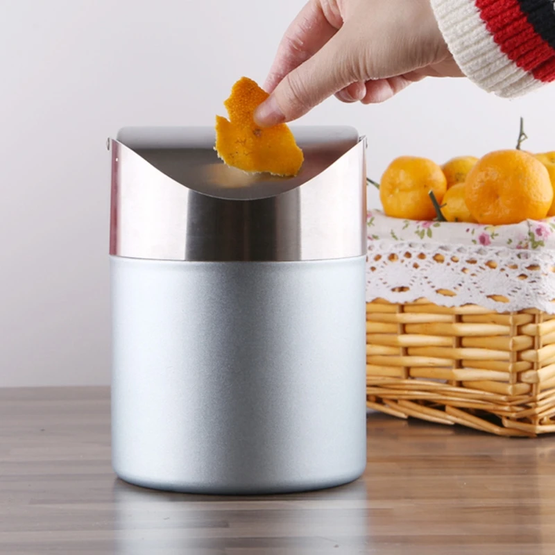 

Mini Stainless Steel Bin Detachable Swing Lid 1.5 L Capacity Tabletop Dustbin for Kitchen Dressing Table Car Cafe Desk K1KF