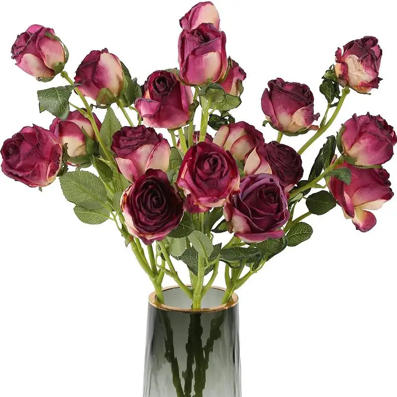 

4pcs 20Heads Artificial Roses Silk Roses with Stem for DIY Wedding Bouquet Floral Arrangements Home Party Centerpiece Decoration