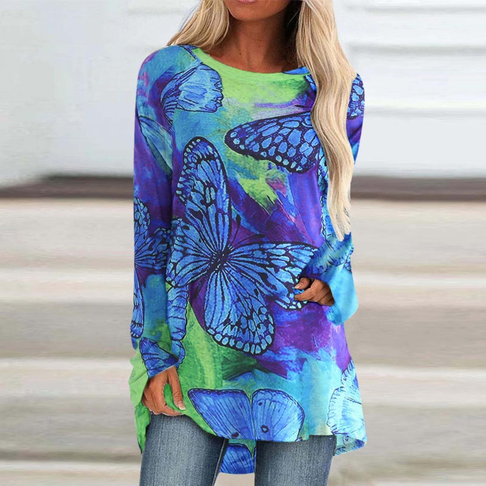 

Summer Womens Long Sleeve Crew Neck Floral Petal Printed T Shirt Top Casual Loose Comfy Shirts Tee Women Red Shirts Long Sleeve