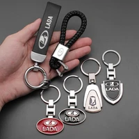 1pcs leather metal car logo keychain key ring for lada vesta niva kalina priora granta largus vaz samara emblem auto accessories