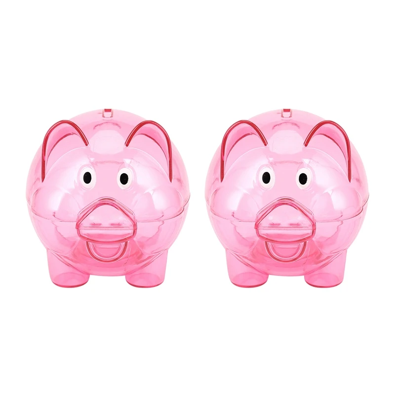 

NEW-2X Cute Plastic Pig Clear Piggy Bank Coin Box Money Cash Saving Case Kids Toy Gift