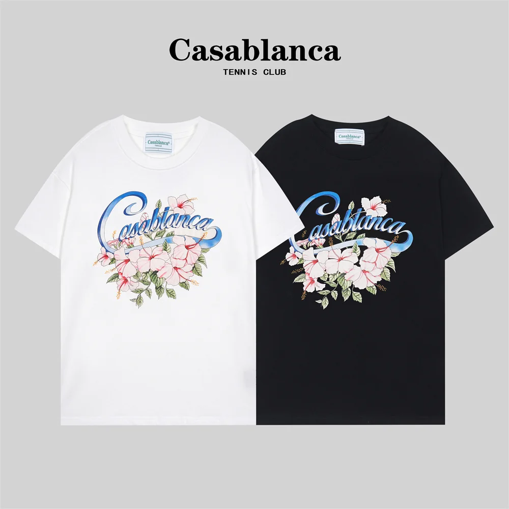 

Summer new tide brand Casablanca Ocean Fish alphabet logo printed round neck loose short sleeve T-shirt